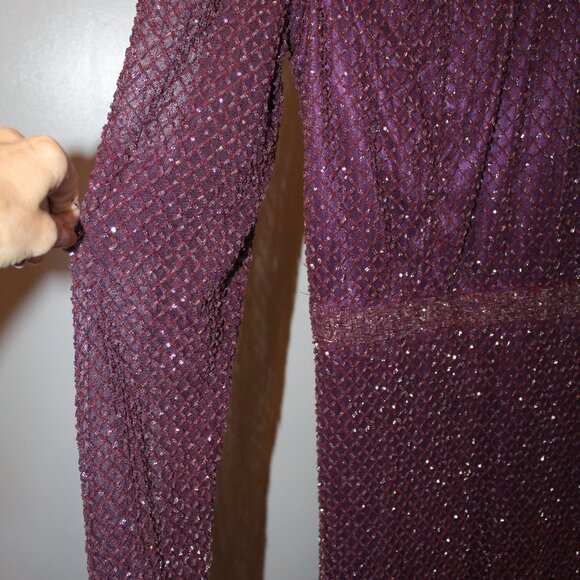 NWT MAC DUGGAL Dress SZ 16 Evening Gown Sequin Beaded High Neck Purple Aubergine - Picture 7 of 10